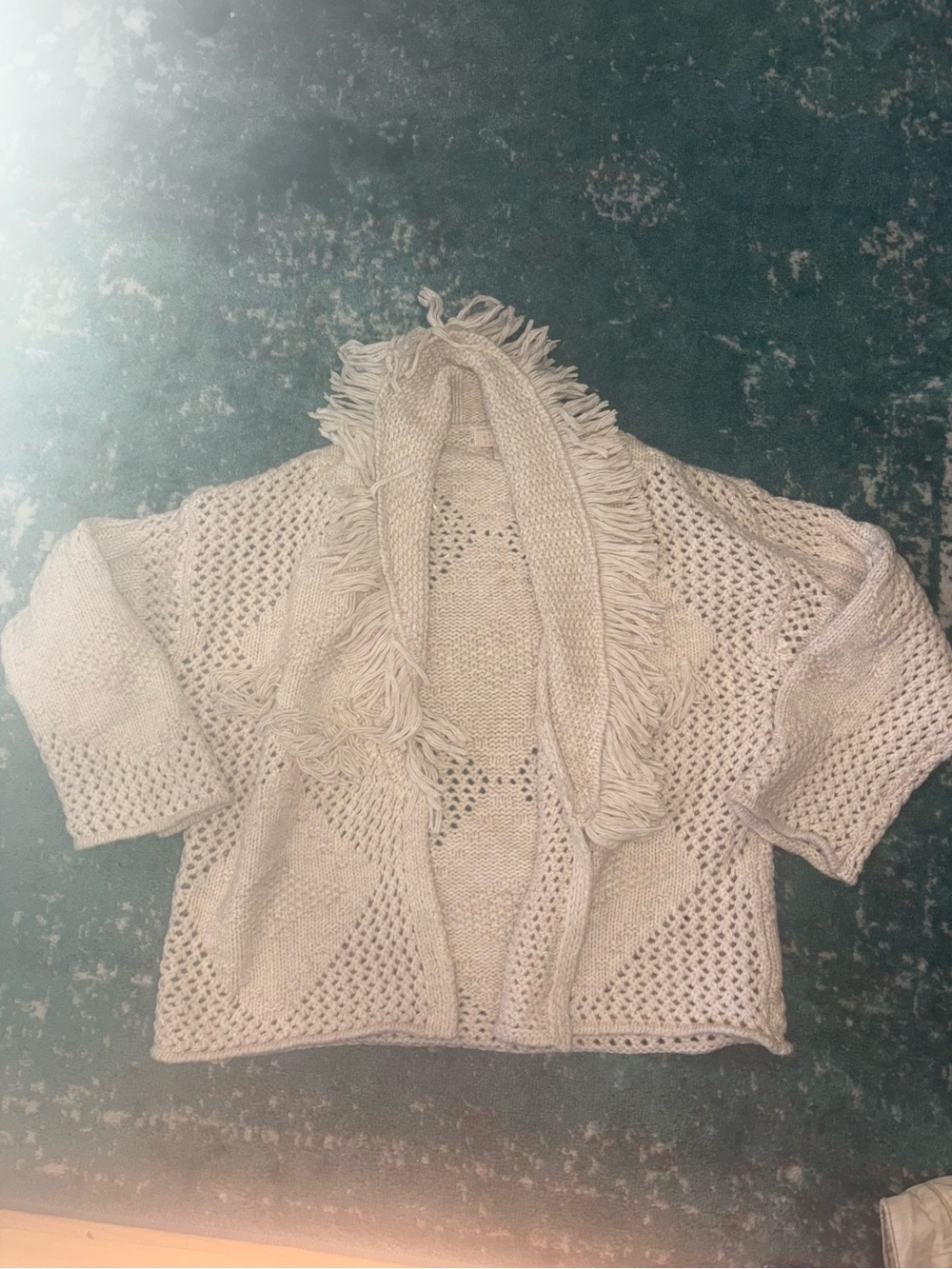 Stitch Cream Boho Country Fringe knitted open cardigan sweater size Large